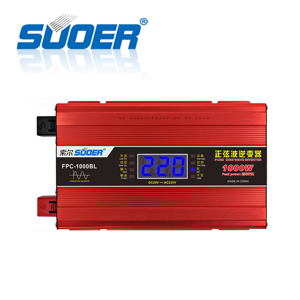 Suoer High efficiency 24VDC 220VAC 1000 watt lead-acid battery inverter 300w 500w 1000W 1500W 2000W Pure Sine Wave Inverter